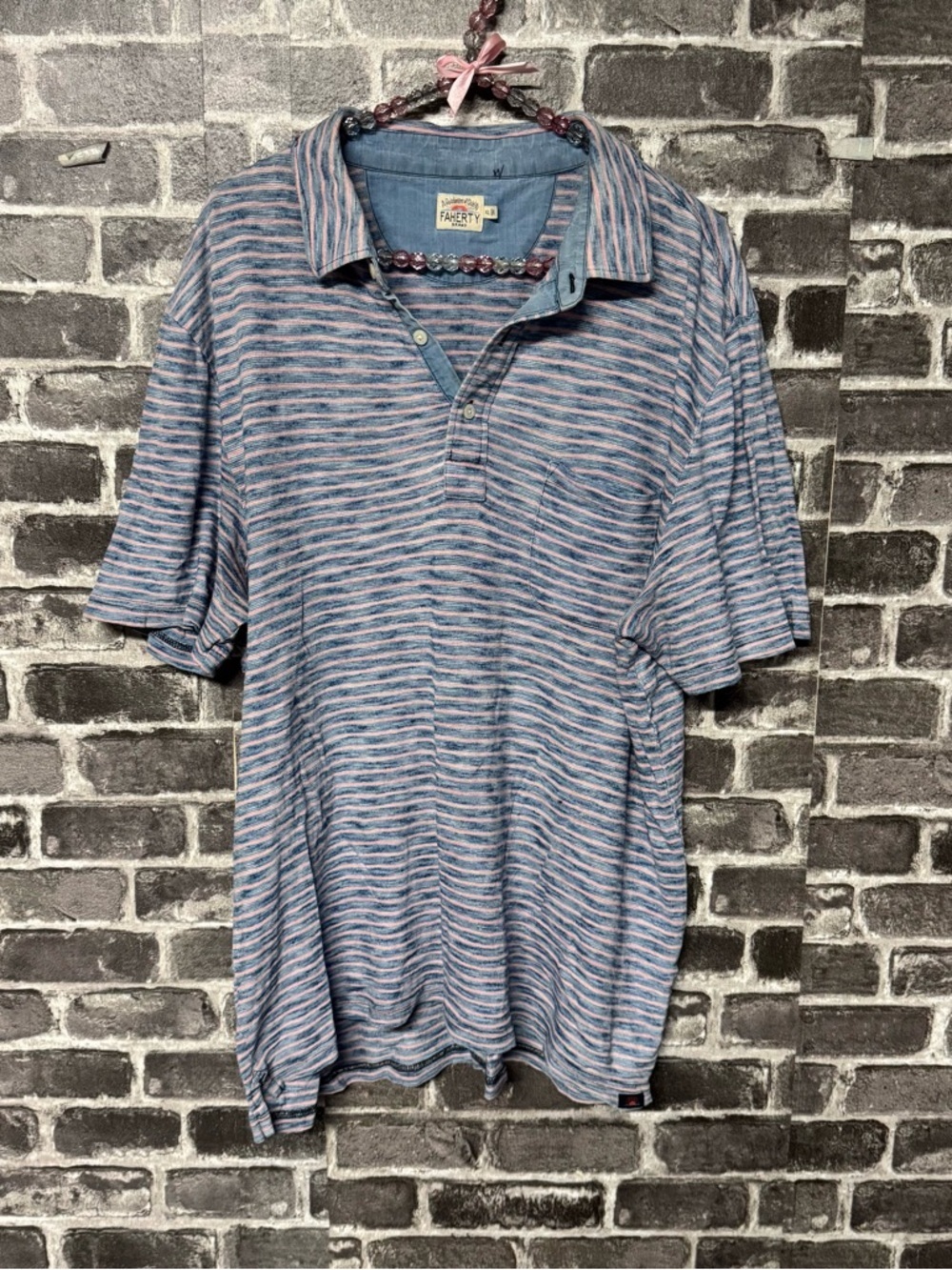 Faherty Sunwashed Tshirt Polo shirt Sea Fire Stripe blue pink